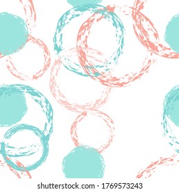 Black Brush Circle. Vector Seamless Pattern. Multicolor Ornament. White Abstract Background With Watercolor Fall Chaotic Shapes. Simple Soft Packaging. Chalk Brush Rounds, Confetti.
