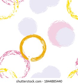 Black Brush Circle. Vector Seamless Pattern. Bright Decor. White Abstract Background With Watercolor Fall Chaotic Shapes. Trend Vintage Giftwrap. Chalk Brush Rounds, Confetti.

