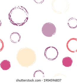 Black Brush Circle. Vektornahtloses Muster. Helle Illustration. Abstrakter weißer Hintergrund mit Aquarellfarben fällt Chaotic-Formen. Summer Soft Giftwrap. Chalk Brush Rounds, Confetti.

