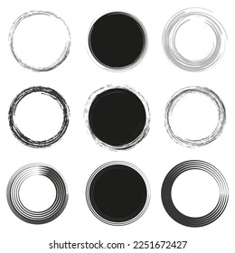 círculos de pincel negro. Conjunto de marcos de círculo. Ilustración vectorial.