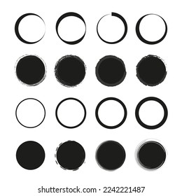 Black brush circles. Round frame set. Vector illustration. stock image.