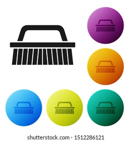 Black Brush for cleaning icon isolated on white background. Set icons colorful circle buttons. Vector Illustration