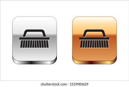 Black Brush for cleaning icon isolated on white background. Silver-gold square button. Vector Illustration