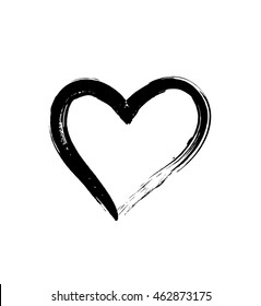 Black Brush Drawing Heart Isolated On White 