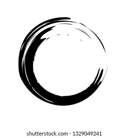 Black Brush Enso Vector Design. Stroke Black Circle Isolated on White. Zen Style Logo, Emblem Symbol