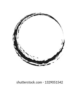 Black Brush Enso Vector Design. Stroke Black Circle Isolated on White. Zen Style Logo, Emblem Symbol