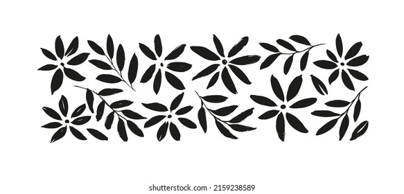 Black brush flower silhouettes  Spring flowers hand drawn vector set  Daisy  chamomiles   chrysanthemums cliparts  Ink drawing wild plants  herbs   flowers  monochrome botanical illustration 