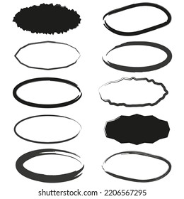 black brush ovals. Brush texture. Edge frame. Vector illustration. Stock image. 