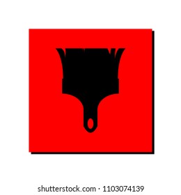 Black brush for paint, red square sign, flat design, vector