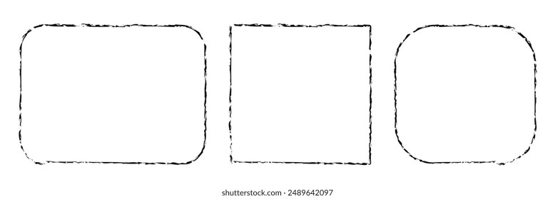 Black brush painted ink stamp frame. Grunge rectangle frame set. Dotted, stippled and paint brush black border collection. Chalk or halftone rectangular design elements. brush frame.