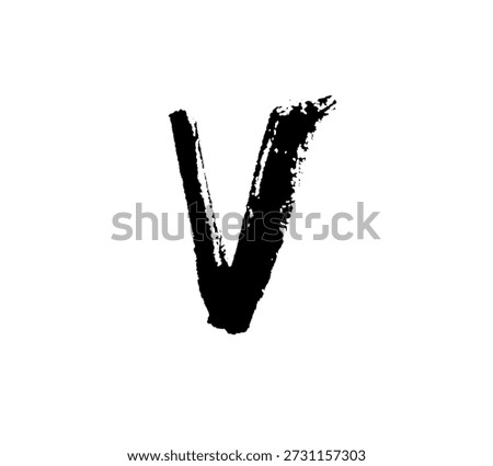 Black brush painted letter V in expressive urban street style