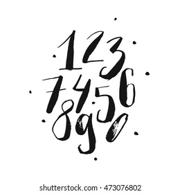 Black Brush Pen Handwritten Numbers Isolated On White Background. Vector Illustration