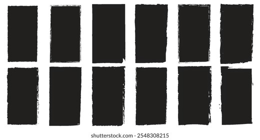 black brush rectangles. Edge frame. Decorative border. Vector illustration. stock image.
