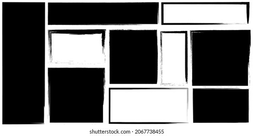Black brush rectangles in retro style on white background. Vector illustration. Stock image.