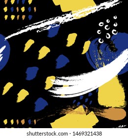 Black brush stokes seamless pattern vector background. Abstract ornament.