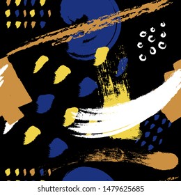 Black brush stokes seamless pattern vector background. Abstract ornament. Drawn with dry brush. Vector illustration.