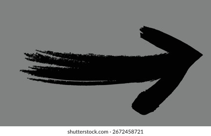 Black brush stroke arrow pointing right on gray background paint