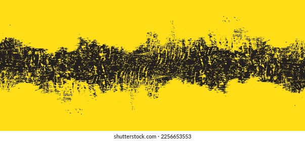 Schwarzer Pinselstrich, Hintergrund. Schwarze Tinte schmeckt auf der Hintergrund. Pinselhintergrund für Tapeten, Schmutzspritzer-Vorlage, Schmutzbanner, Aquarell-Design, schmutzige Textur. Trendpinselhintergrund, Vektorgrafik