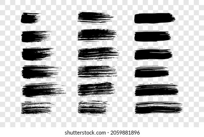 Black brush stroke. Big set of hand drawn ink spots isolated on transparent background. Vector illustration