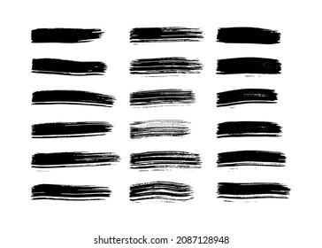 Black brush stroke. Big set of hand drawn ink spots isolated on transparent background. Vector illustration