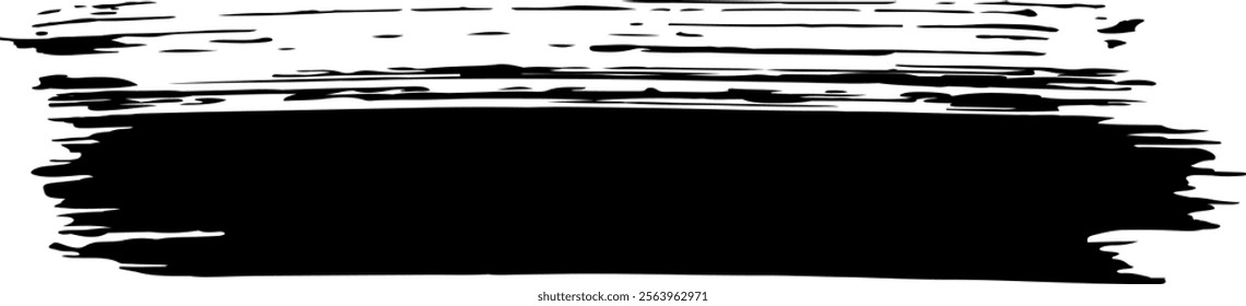 Black brush stroke creating a textured banner effect, perfect for adding a grunge or artistic touch to designs, illustrations, and creative projects