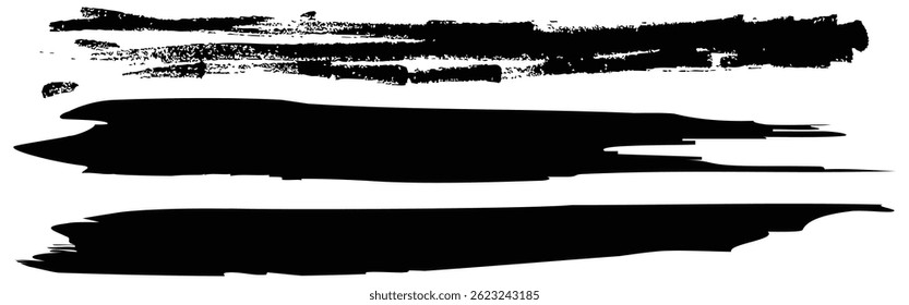 Black Brush Stroke Design Set Featuring Grunge Textures and Bold Hand Drawn Elements with vector file