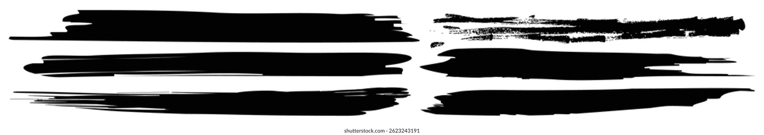 Black Brush Stroke Design Set Featuring Grunge Textures and Bold Hand Drawn Elements