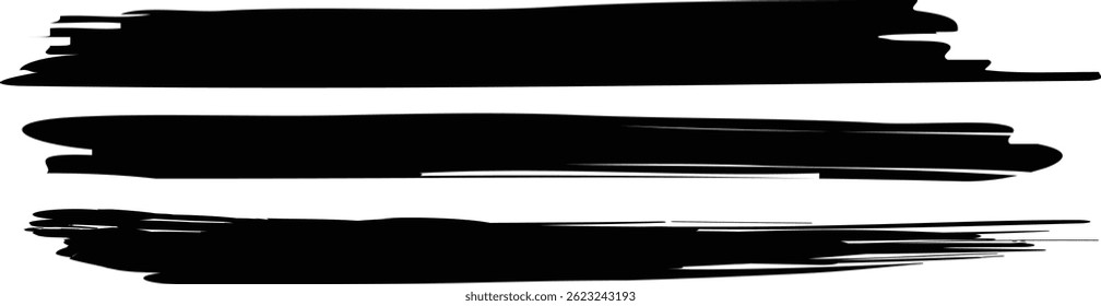 Black Brush Stroke Design Set Featuring Grunge Textures and Bold Hand Drawn Elements for Abstract Art 