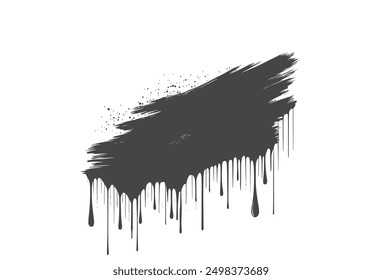 Black brush stroke with dripping ink. Grunge paint texture. Isolated vector graphic design element