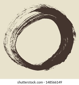 Black brush stroke in the form of a circle. Drawing created in ink sketch handmade technique. Isolated on white background.