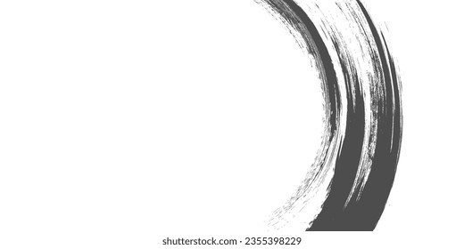 Black brush stroke in the form of a circle. Drawing created in ink sketch handmade technique. Isolated on white background.