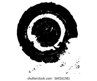 Black brush stroke in the form circle  Drawing created in ink sketch handmade technique  Isolated white background  easy to use