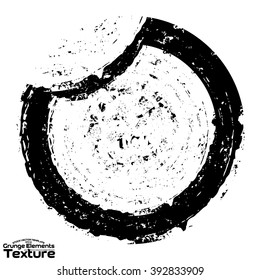 Black brush stroke in the form of a circle. Drawing created in ink sketch handmade technique. Isolated on white background