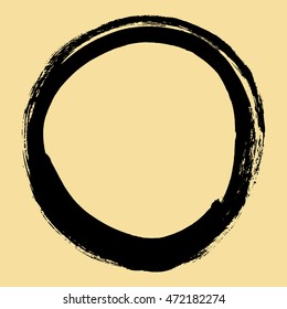 Black brush stroke in the form of a circle. Drawing created in ink sketch handmade technique. Black and white.