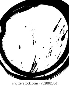 Black brush stroke in the form of a circle. Drawing created in ink sketch handmade technique.