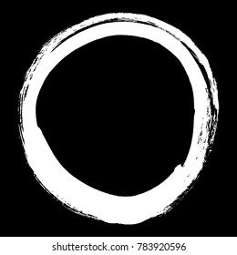 Black brush stroke in the form of a circle. Drawing created in ink sketch handmade technique.