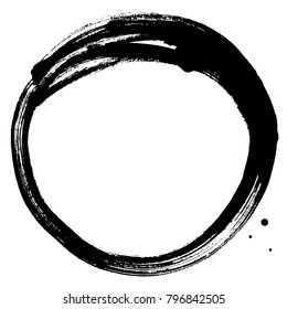 Black brush stroke in the form of a circle. Drawing created in ink sketch handmade technique.