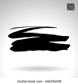 Black brush stroke. Grunge vector abstract hand - painted element. Underline and border design.