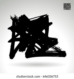 Black brush stroke. Grunge vector abstract hand - painted element. Underline and border design.