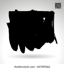 Black brush stroke. Grunge vector abstract hand - painted element. Underline and border design.