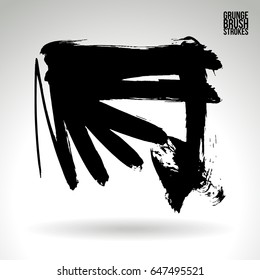 Black brush stroke. Grunge vector abstract hand - painted element. Underline and border design.