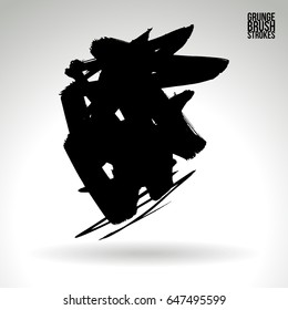Black brush stroke. Grunge vector abstract hand - painted element. Underline and border design.