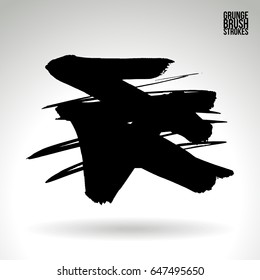 Black brush stroke. Grunge vector abstract hand - painted element. Underline and border design.