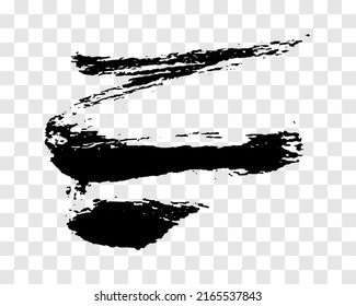 Black brush stroke. Hand drawn ink spot isolated on transparent background. Vector illustration