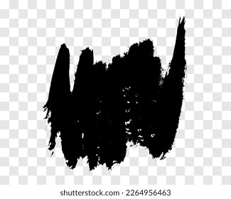 Black brush stroke. Hand drawn ink spot isolated on transparent background. Vector illustration