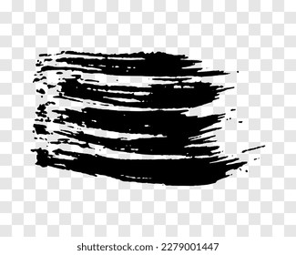 Schwarzer Pinselstrich. Handgezeichneter Tintenfleck einzeln auf transparentem Hintergrund. Vektorgrafik