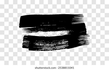 Pincelada negra. Mancha de tinta dibujada a mano aislada sobre fondo transparente. Ilustración vectorial