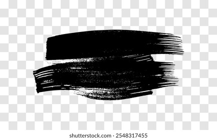 Schwarzer Pinselstrich. Handgezeichneter Tintenfleck einzeln auf transparentem Hintergrund. Vektorgrafik