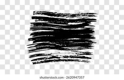 Black brush stroke. Hand drawn ink spot isolated on transparent background. Vector illustration