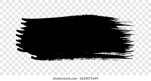 Pincelada negra. Mancha de tinta dibujada a mano aislada sobre fondo transparente. Ilustración vectorial